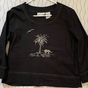 Elegant Black Long Sleeve Tee with Palm Design